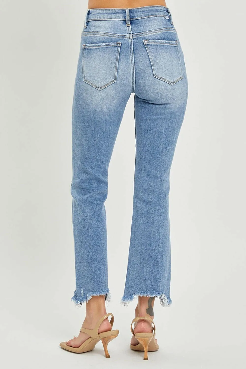 Frayed Hem Cropped Straight Jeans