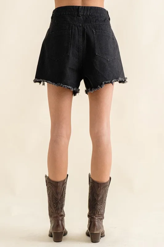 Frayed Rhinestone Denim Shorts