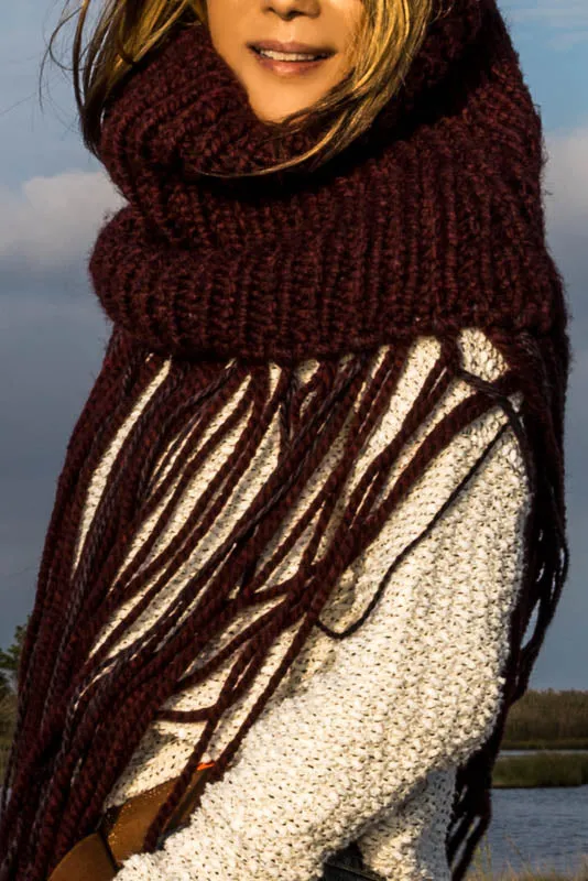 Fringe Trimmed Cowl Scarf