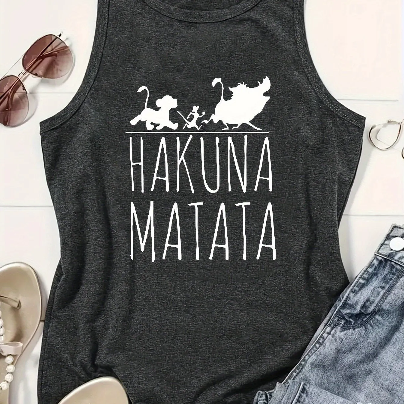 Fun Cartoon  Letter Print Tank Top for Summer Style