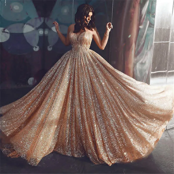 Gold Sequins Long Prom Dress: Glamorous and Elegant