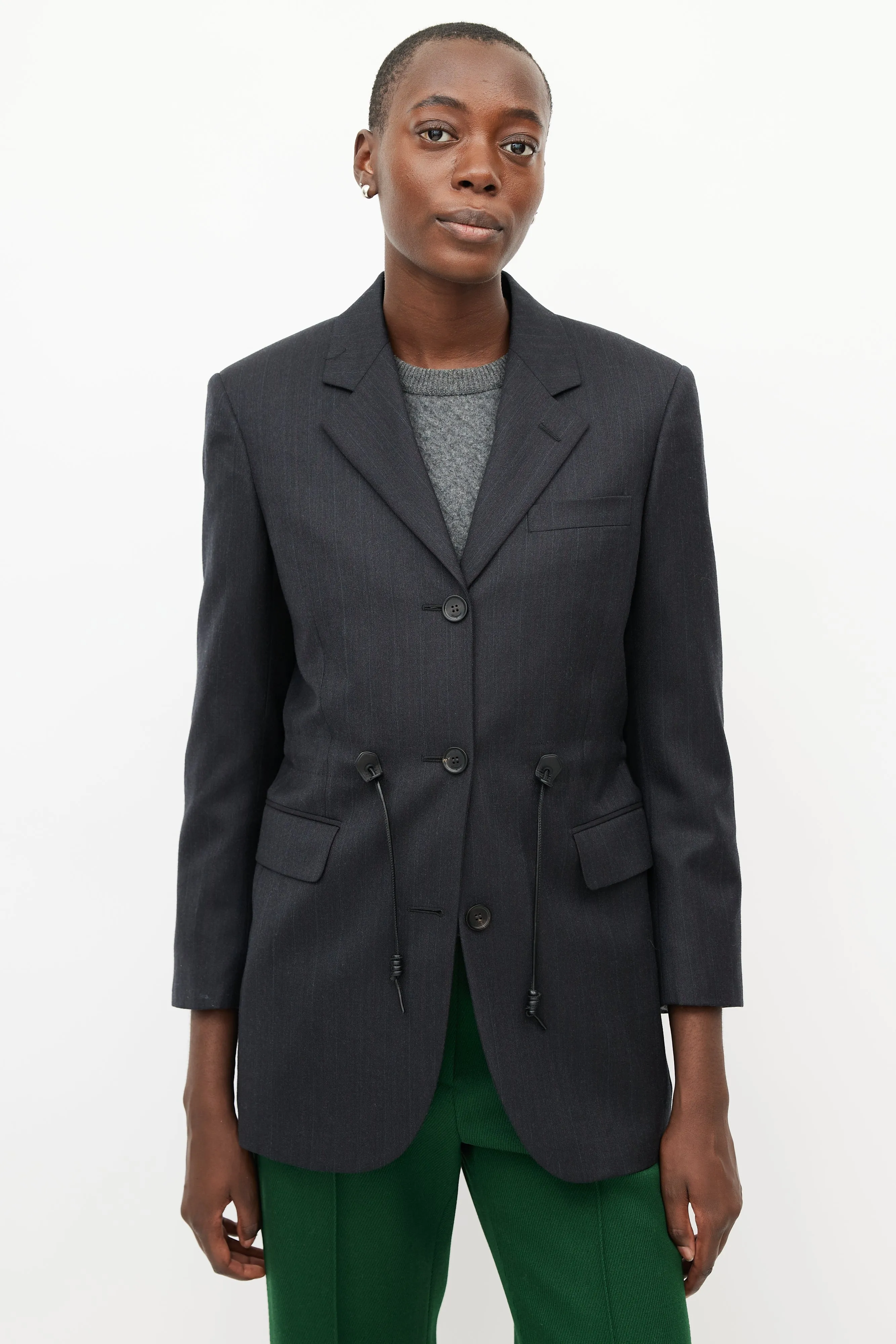 Grey Wool Drawstring Blazer