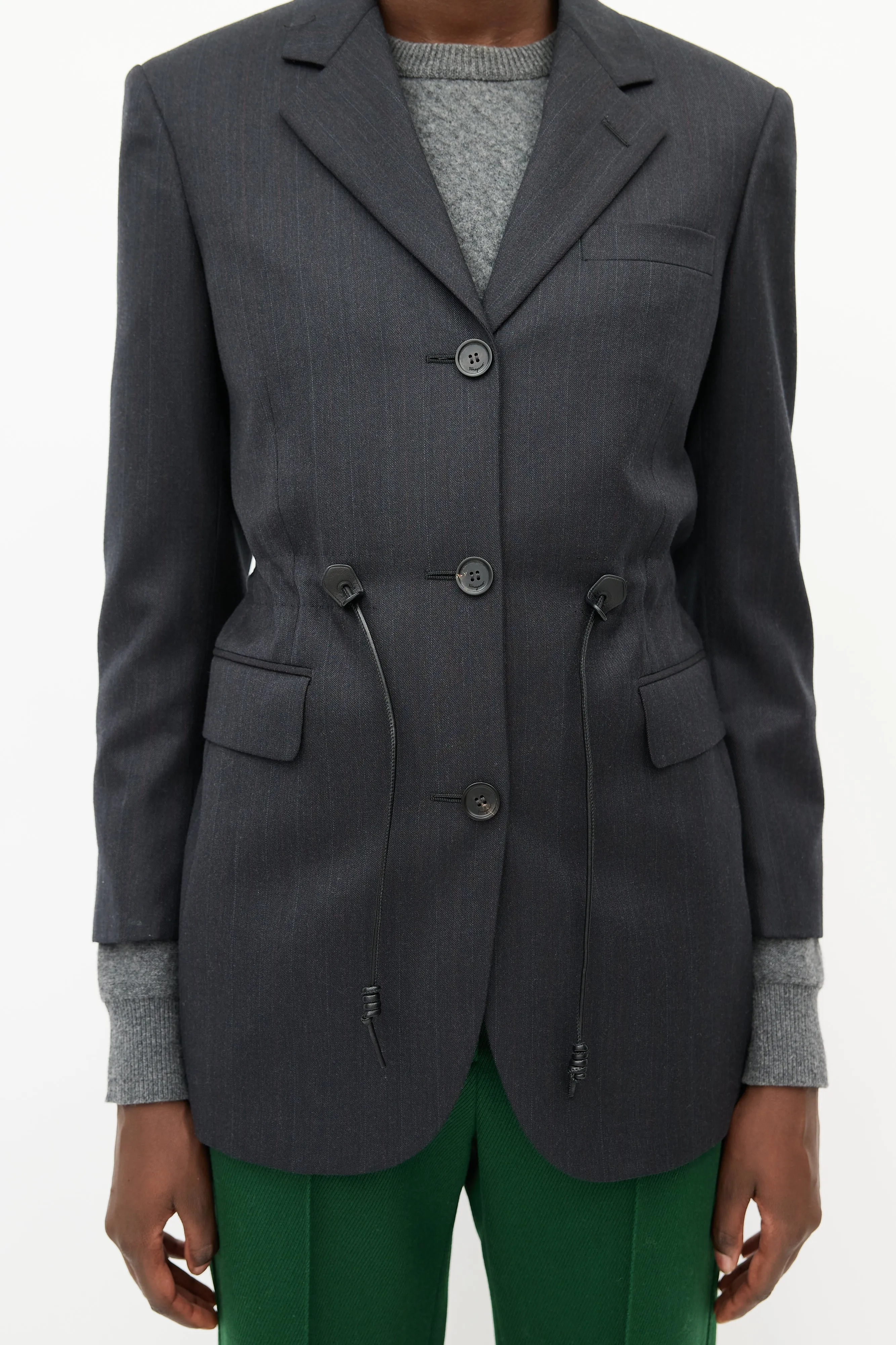 Grey Wool Drawstring Blazer