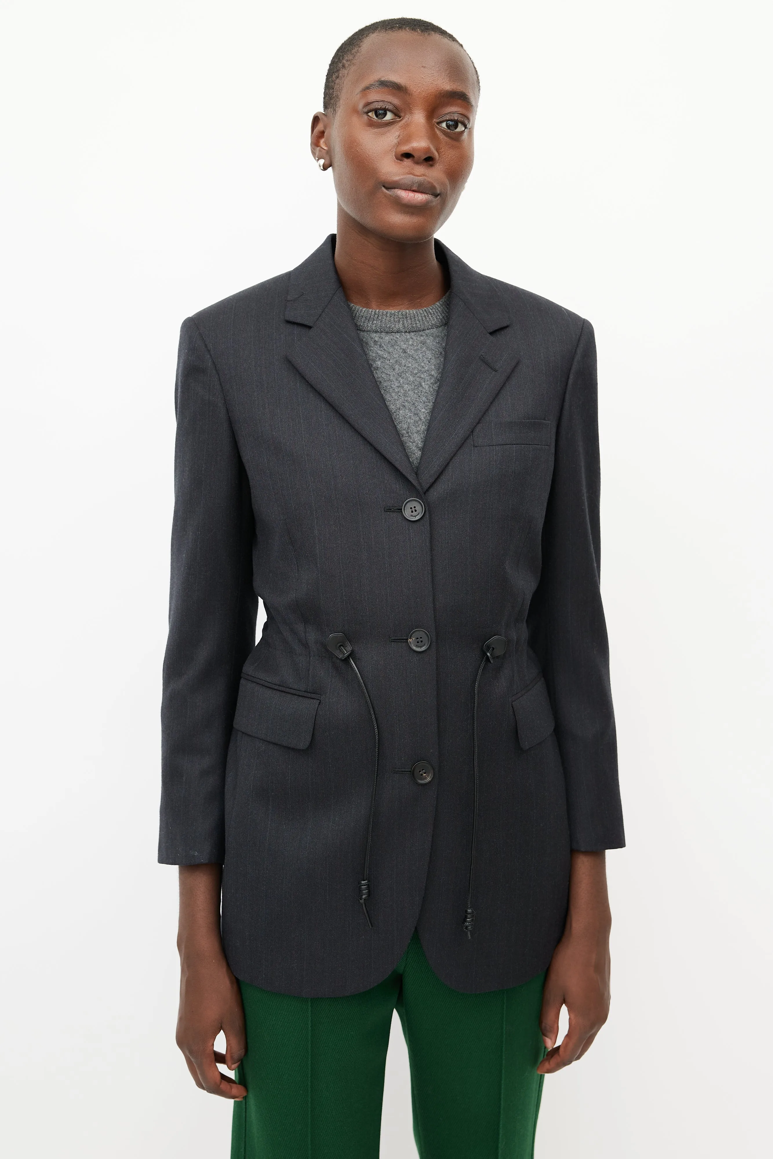 Grey Wool Drawstring Blazer