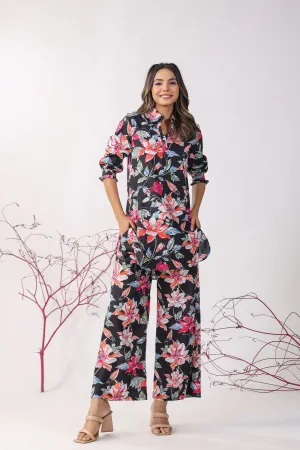 Hibiscus Black Palazzo Loungewear Set