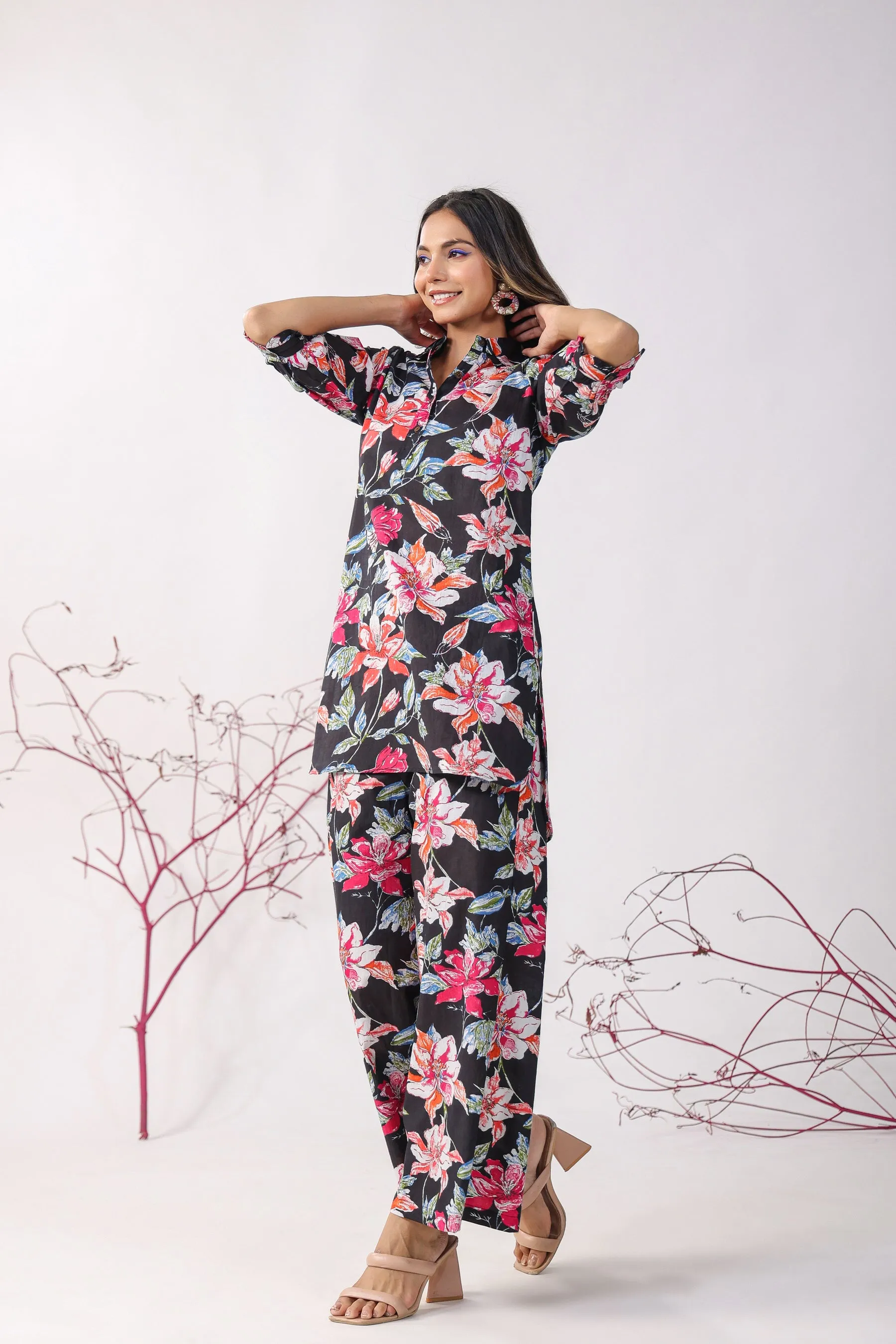 Hibiscus Black Palazzo Loungewear Set