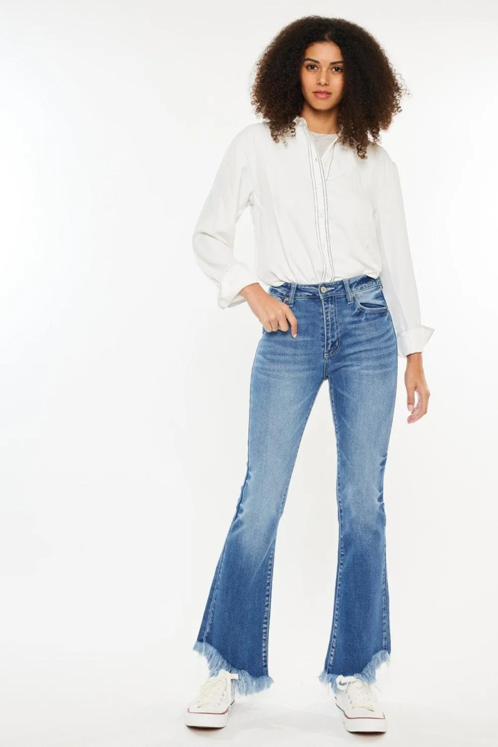 High Rise Frayed Hem Jeans