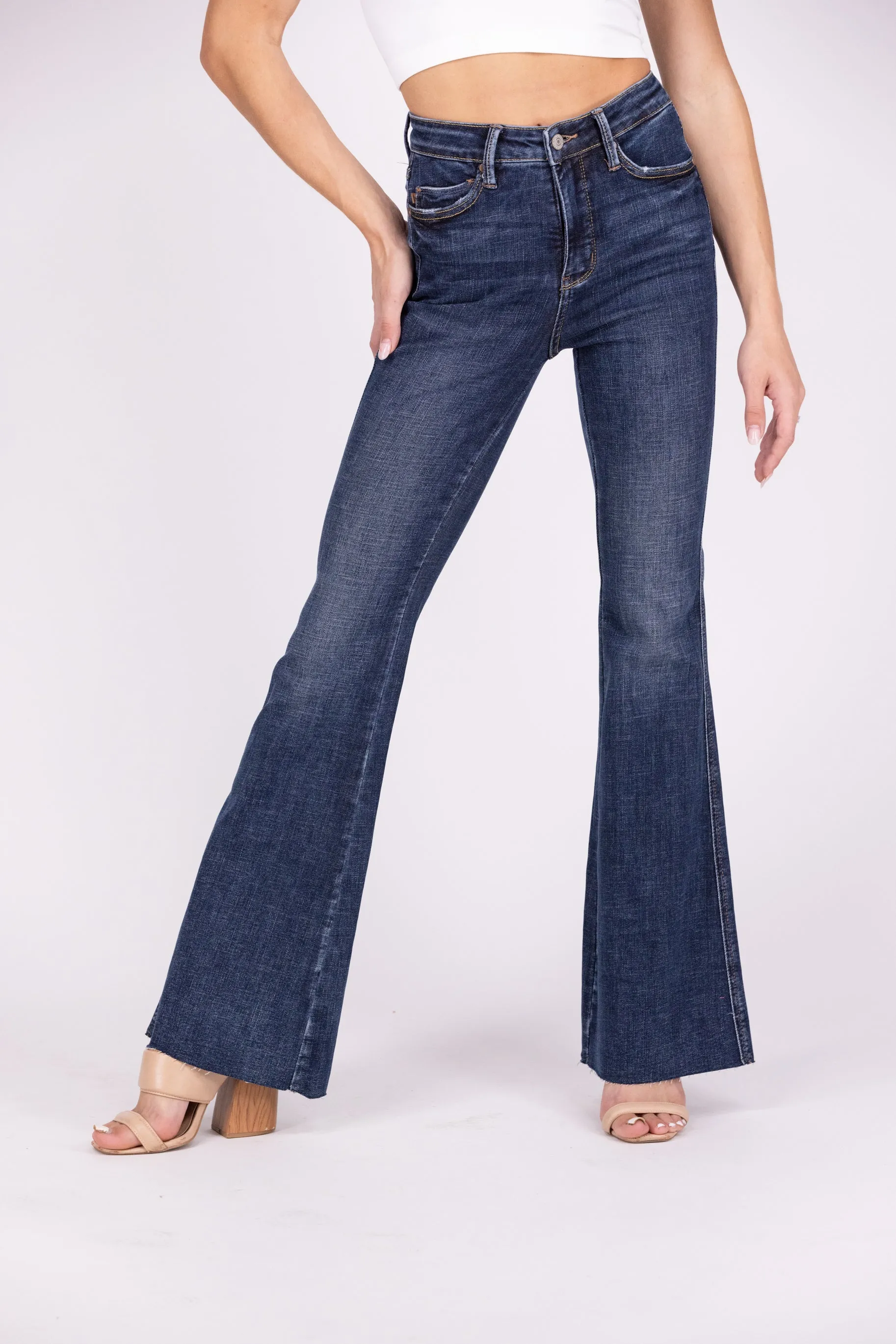 Hold Their Gaze From Judy Blue: High-Rise Tummy Control Flare Denim