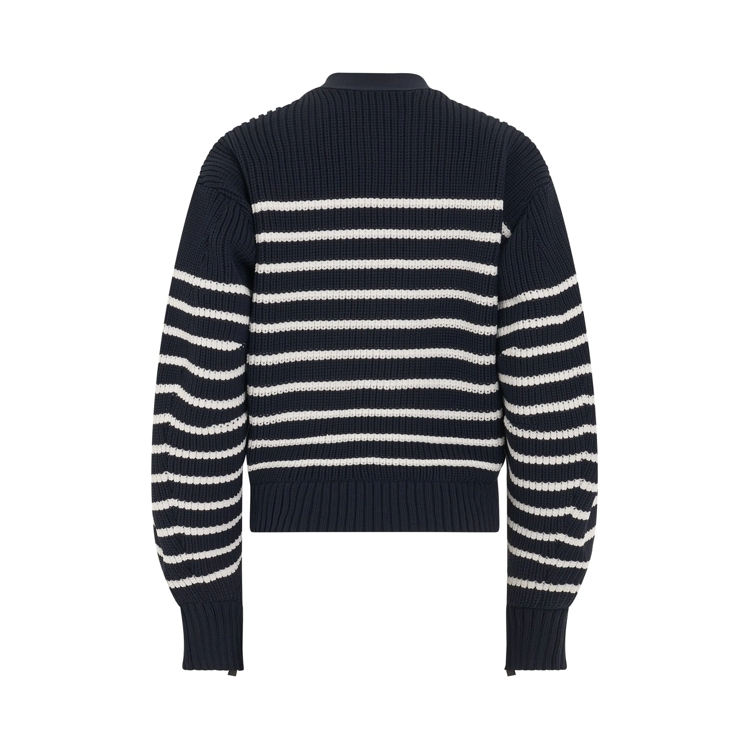 Horizontal Stripe Knit Cardigan in Navy