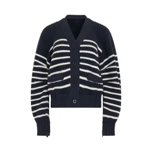 Horizontal Stripe Knit Cardigan in Navy