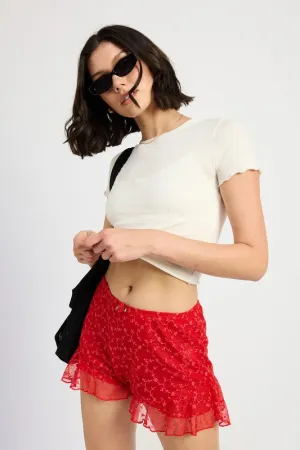 Hot Girl Azalea Floral Ruffle Jersey Shorts In Red