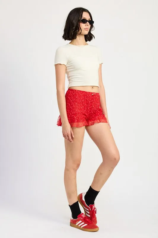 Hot Girl Azalea Floral Ruffle Jersey Shorts In Red