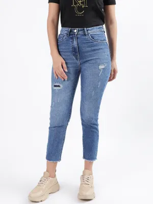 Iconic Women Blue Faded Slim Straight Fit Jeans