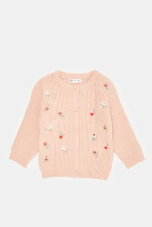 Infant Girls Pink Embroidered Cardigan