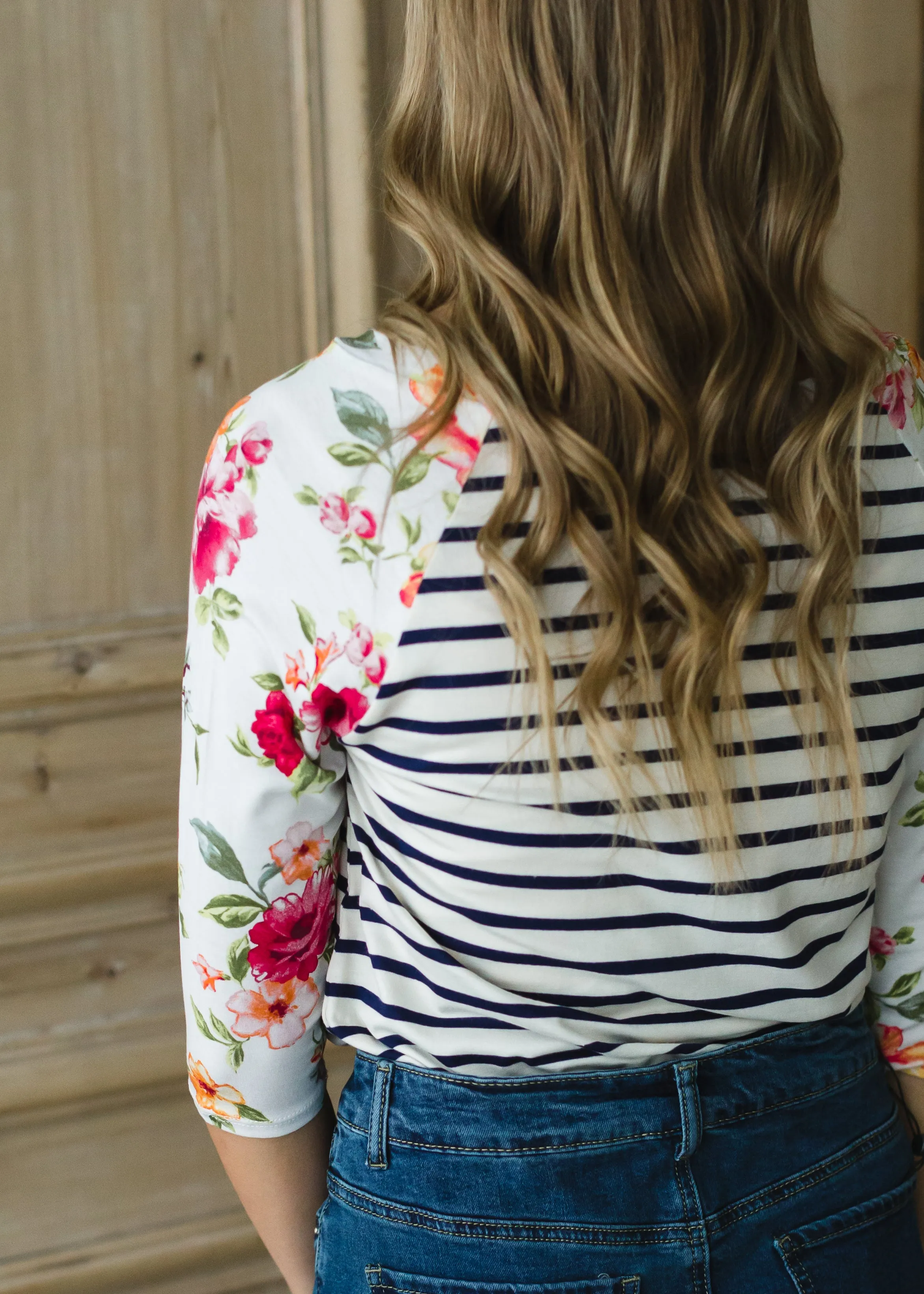 Ivory Floral   Striped Raglan Top - FINAL SALE