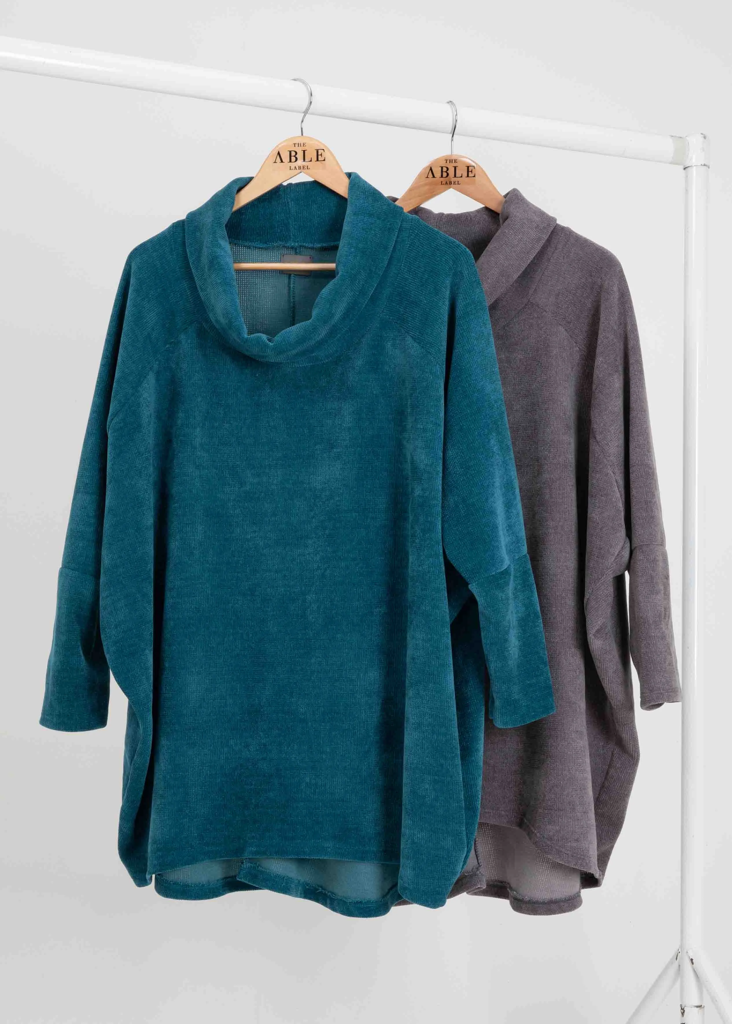 Kaida Raglan Sleeve Cord Cowl Neck Top