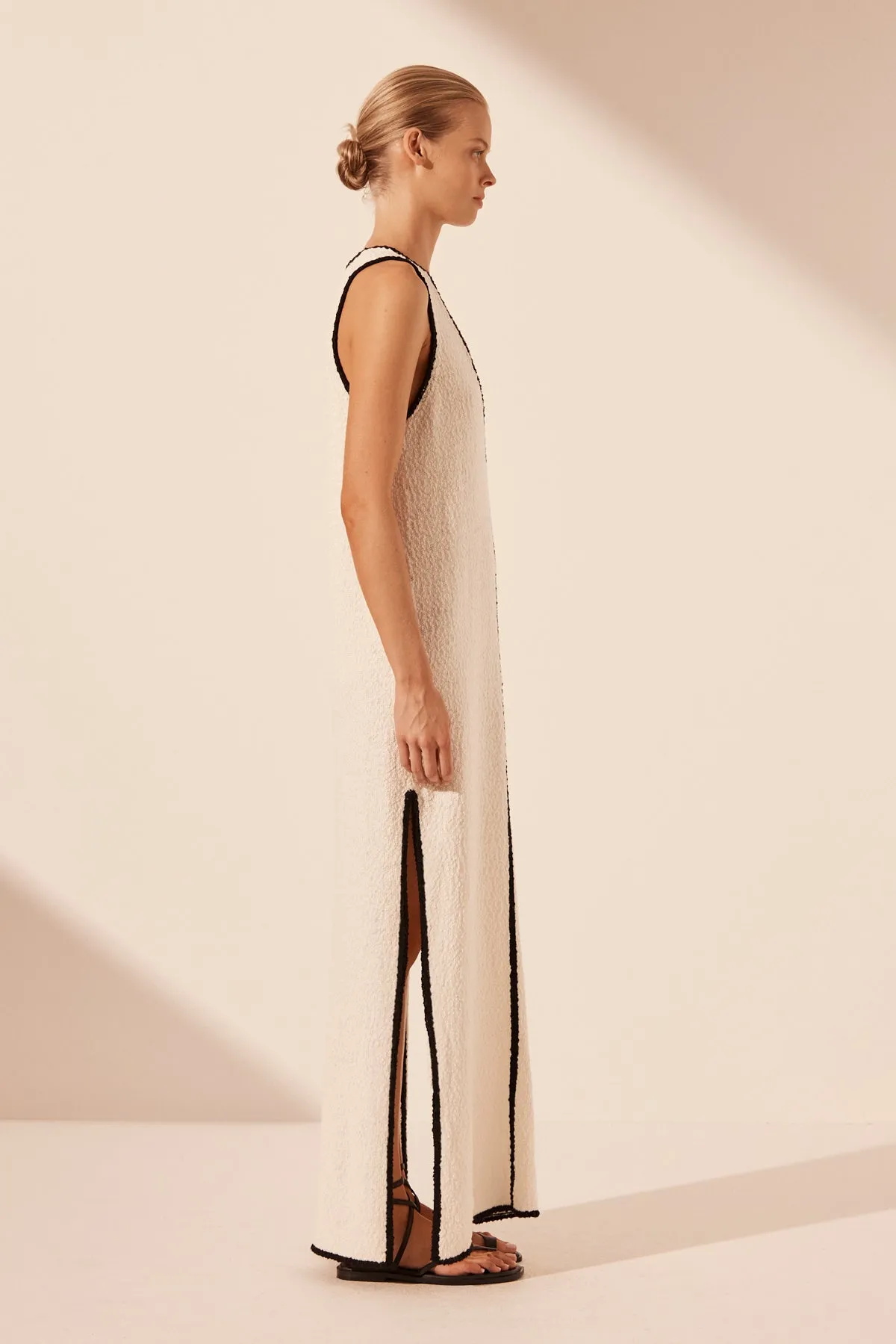 LENA PLUNGED MAXI DRESS - IVORY/BLACK