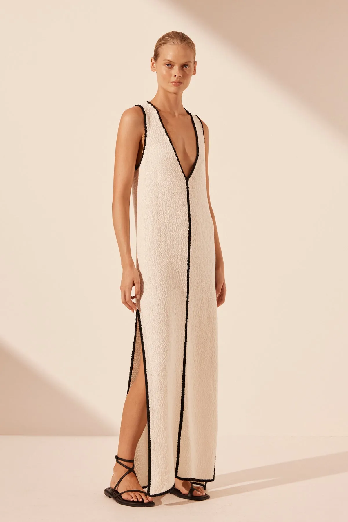 LENA PLUNGED MAXI DRESS - IVORY/BLACK