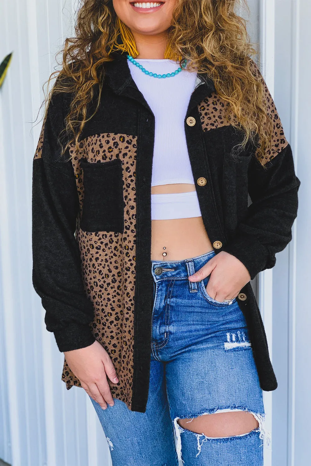 Leopard Patchwork Shacket Jacket