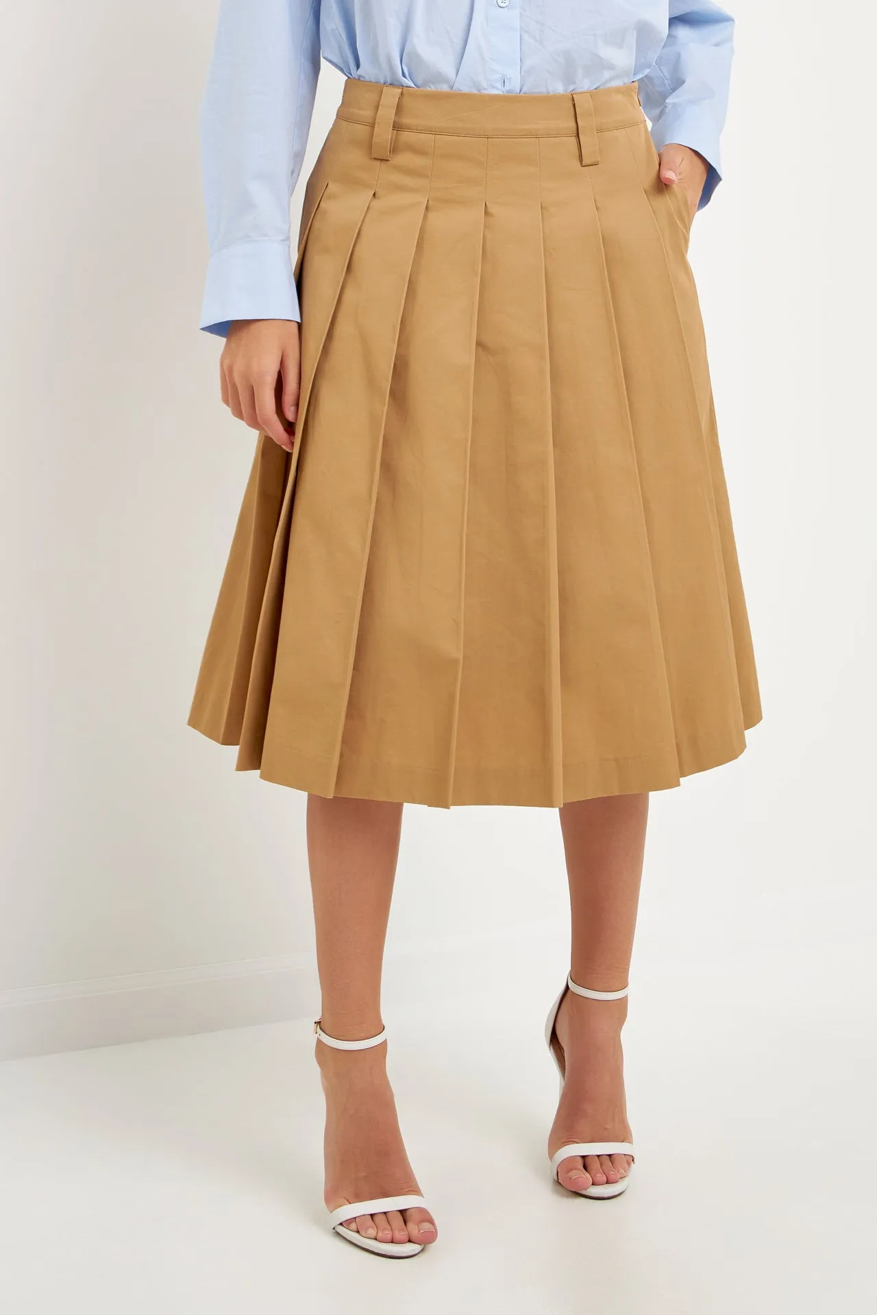 Low Waist Pleated Midi Skirt