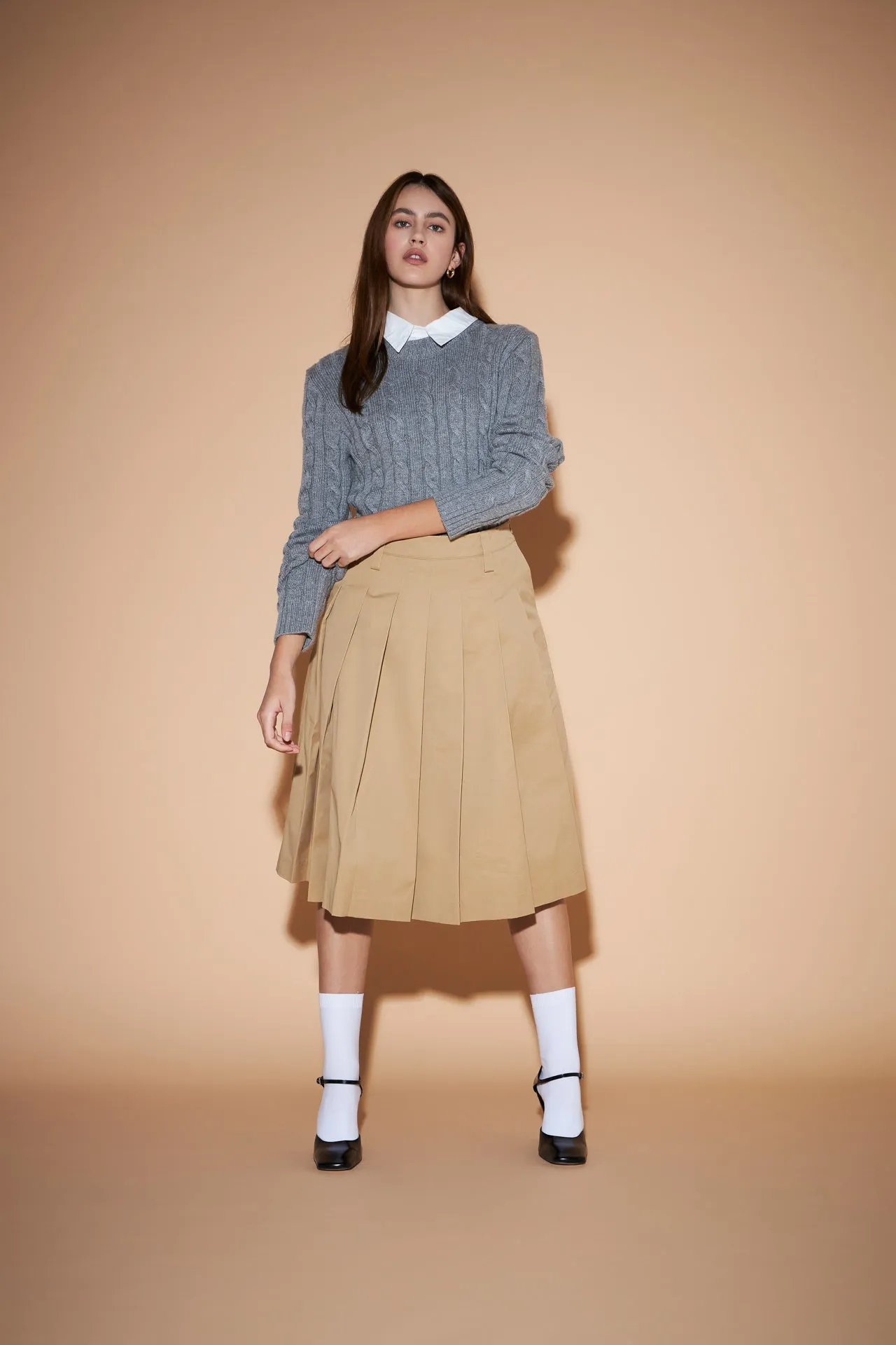 Low Waist Pleated Midi Skirt