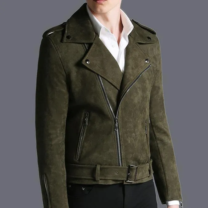 Men's Suede Biker Jacket - Stylish Zip-Up Coat