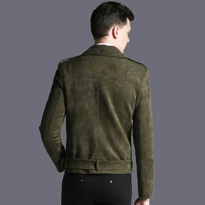 Men's Suede Biker Jacket - Stylish Zip-Up Coat