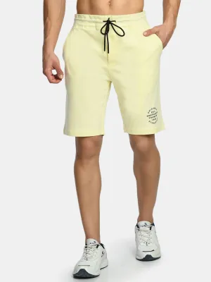 Men's Yellow Mid Rise Solid Knit Shorts