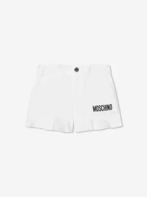 Moschino Girls Logo Ruffle Shorts in White