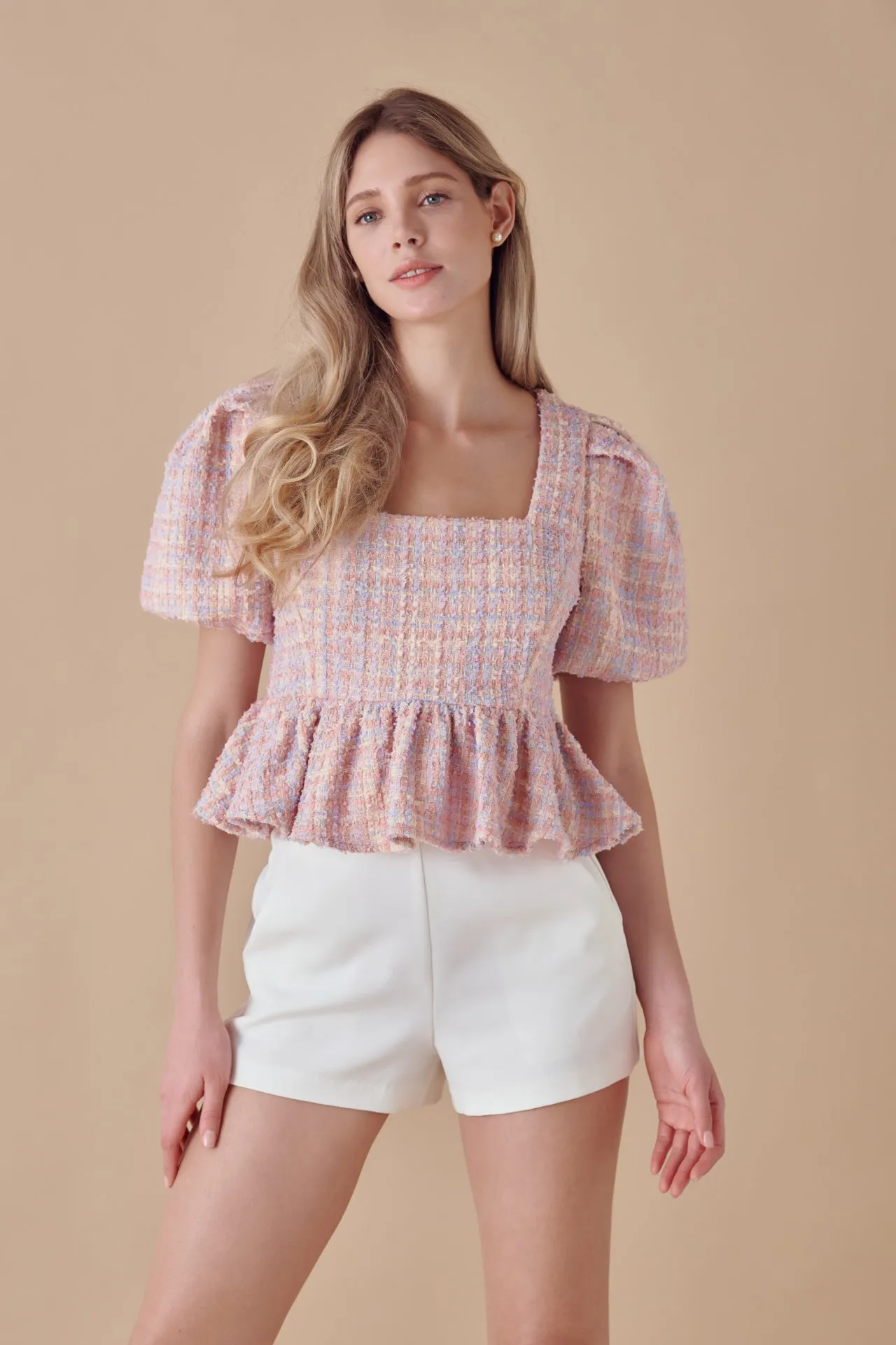 Multi Tweed Baby Doll Top