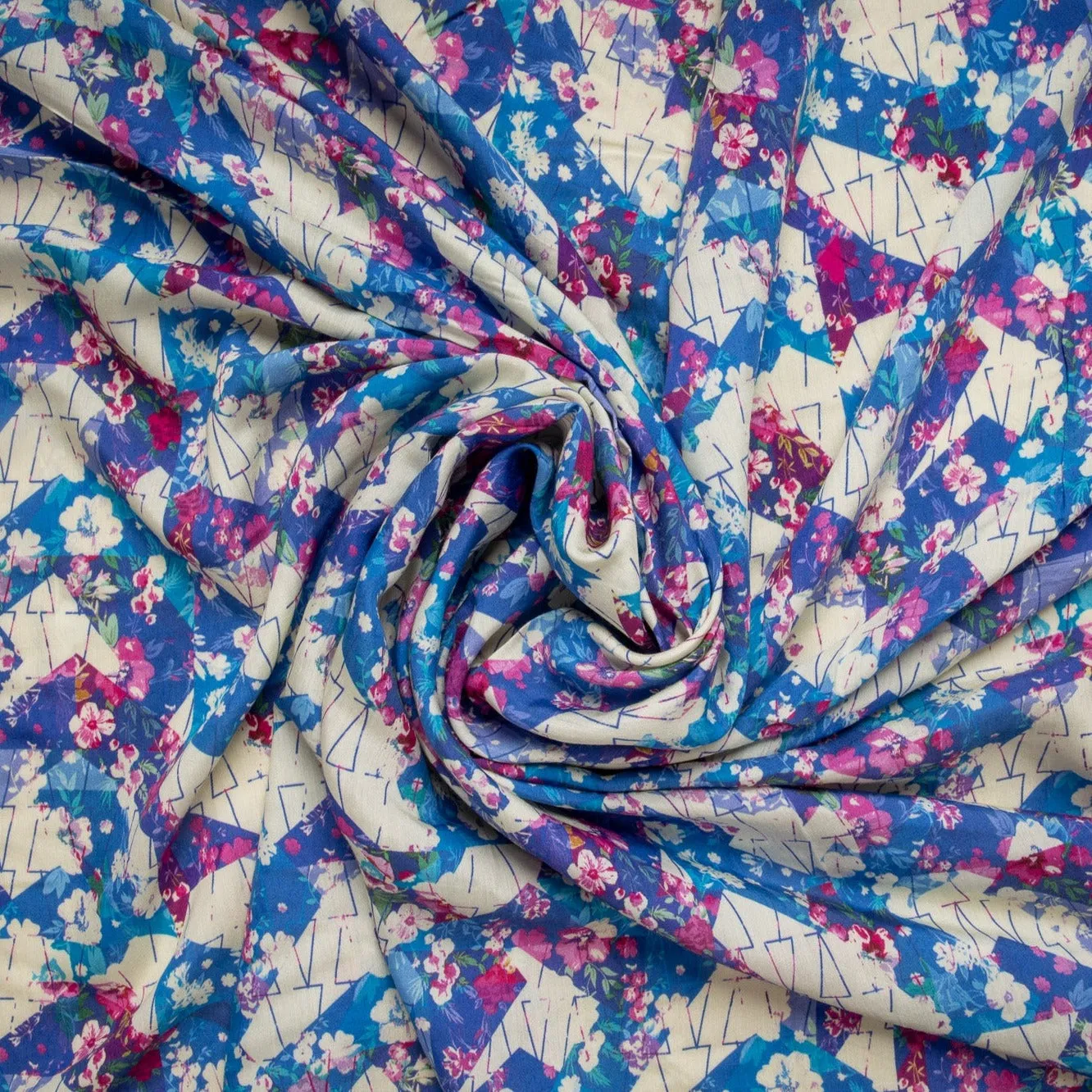 Multicolor Abstract Floral Print Cotton Silk Fabric