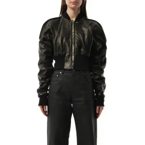 Nappa Lamb Cropped Flight Jacket in Black