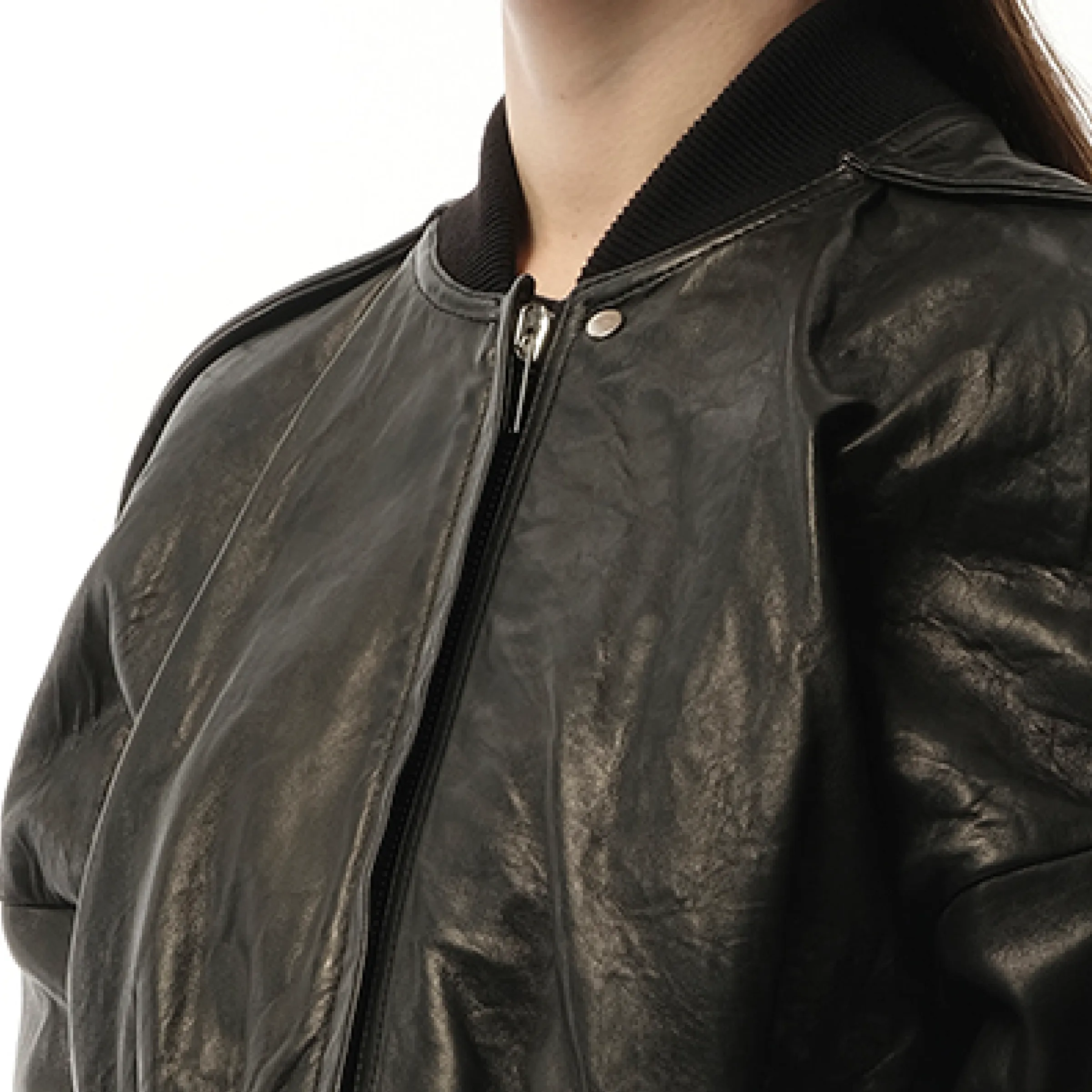 Nappa Lamb Cropped Flight Jacket in Black