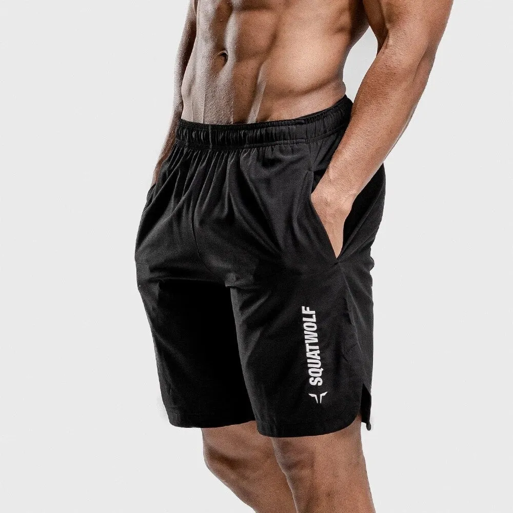 New Men Gyms Fitness Shorts Mens Summer Quick-dry Casual Embroidery Short Pants Male Jogger Workout Beach Knee Length