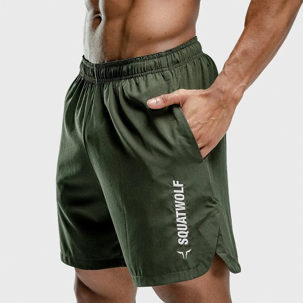 New Men Gyms Fitness Shorts Mens Summer Quick-dry Casual Embroidery Short Pants Male Jogger Workout Beach Knee Length