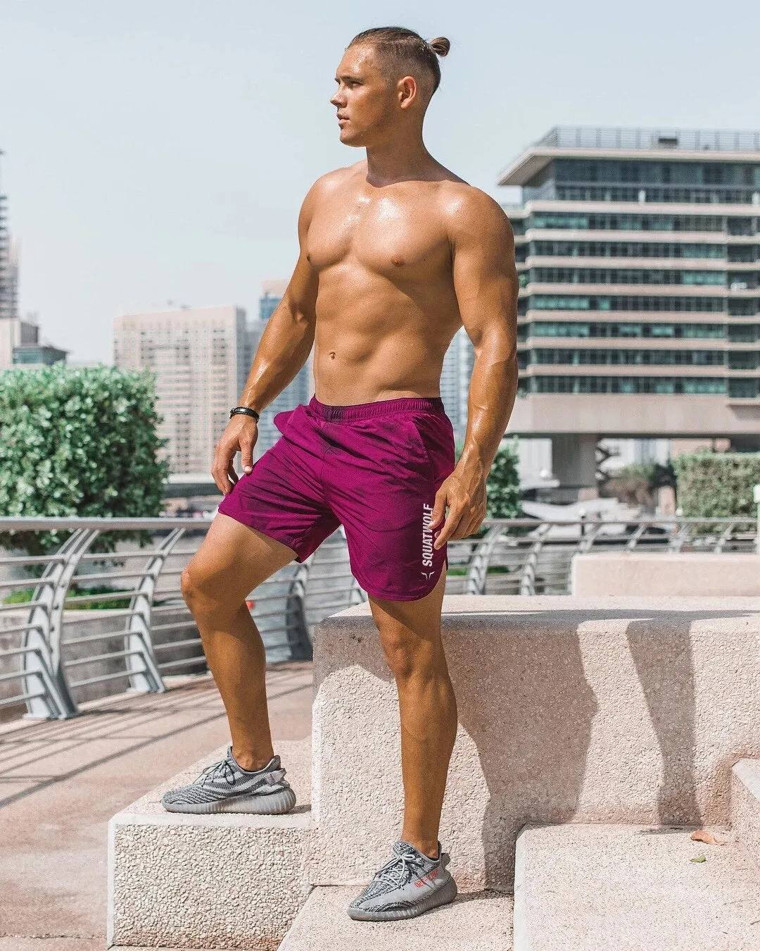 New Men Gyms Fitness Shorts Mens Summer Quick-dry Casual Embroidery Short Pants Male Jogger Workout Beach Knee Length