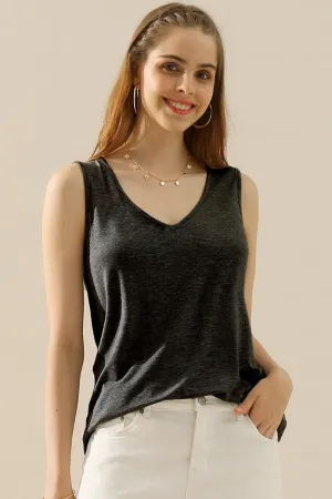 Ninexis Full Size V-Neck Curved Hem Tank - 10 Colors