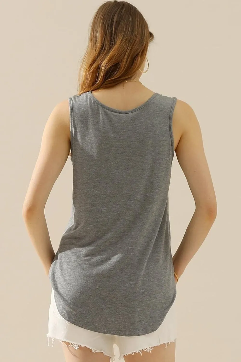 Ninexis Full Size V-Neck Curved Hem Tank - 10 Colors