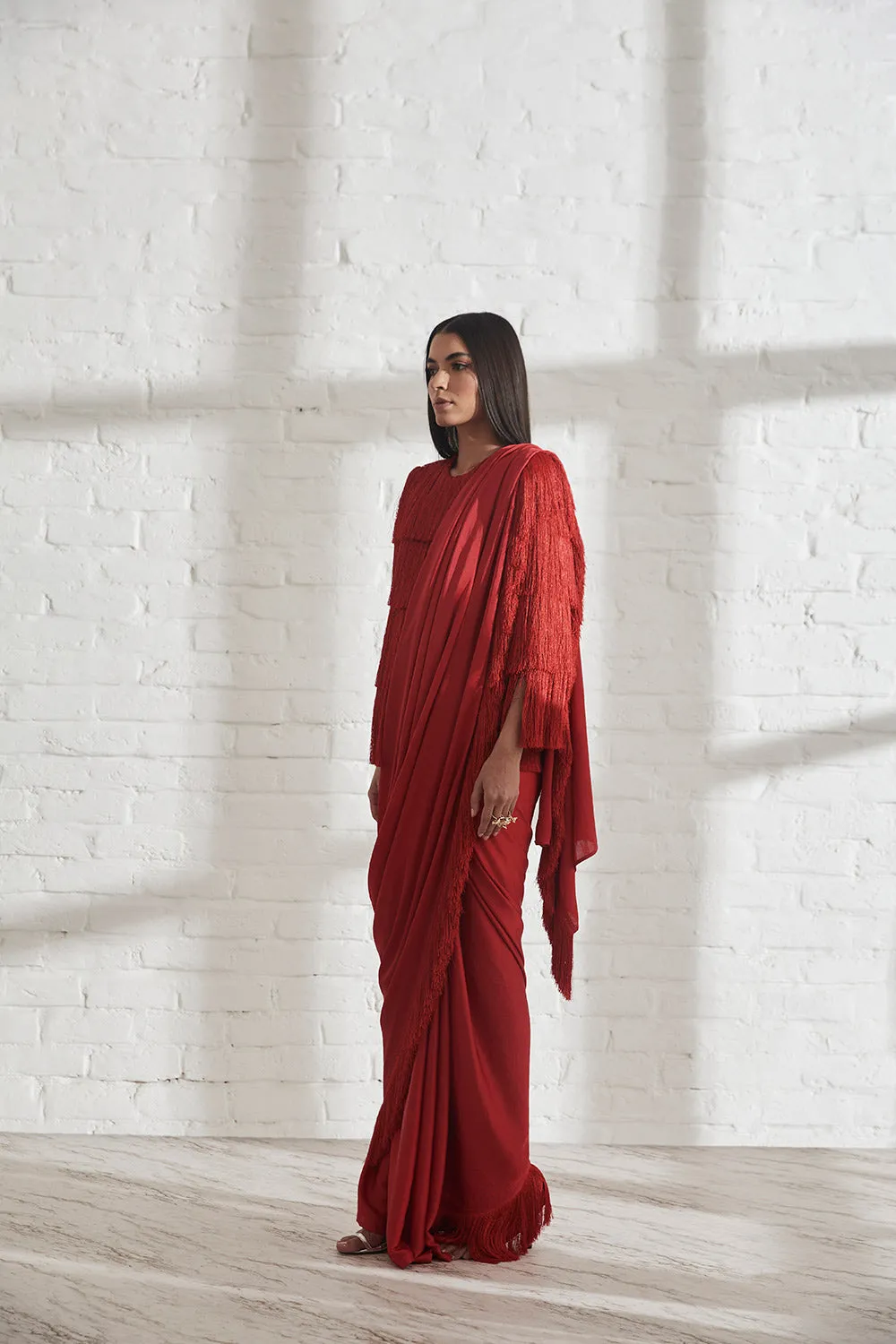 Noor Fringe Sari with Fringe Jacket