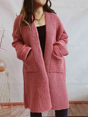 Open Front Long Sleeve Cardigan with Pockets