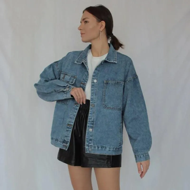 Oversized Jeans Denim Jackets for Women Solid Casual Women Jean Jacket