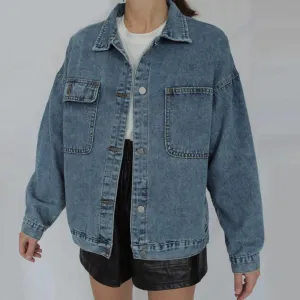 Oversized Jeans Denim Jackets for Women Solid Casual Women Jean Jacket