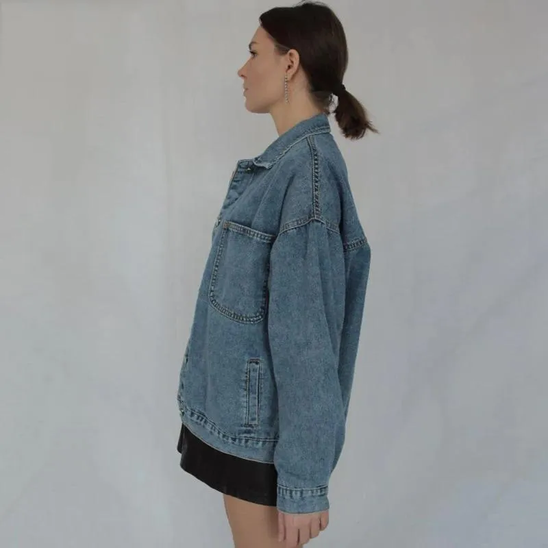 Oversized Jeans Denim Jackets for Women Solid Casual Women Jean Jacket