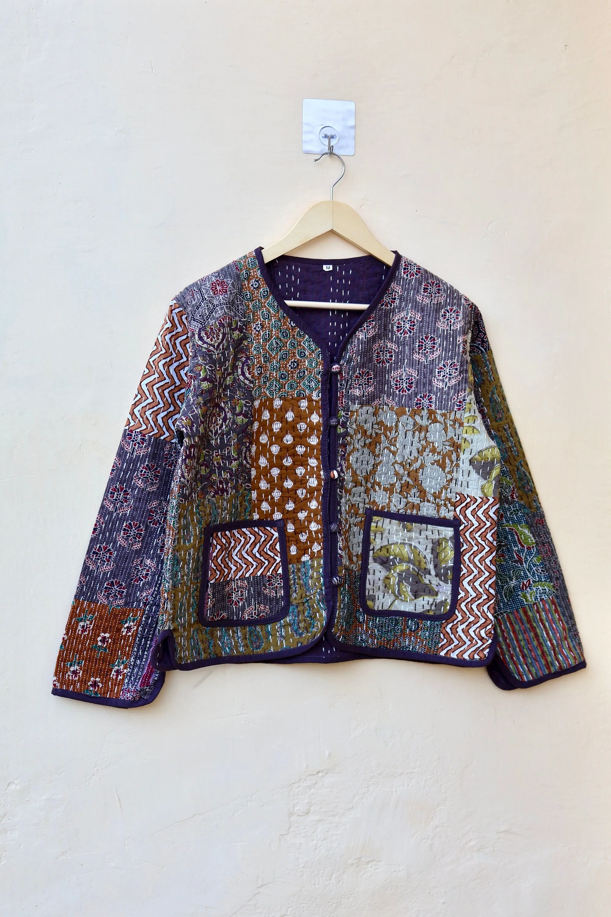 Patchwork Kantha Quilted Jacket, Indian Handmade Stylish Patchwork Women's Coat, Winter Spring Reversible Kantha Jacket for Her