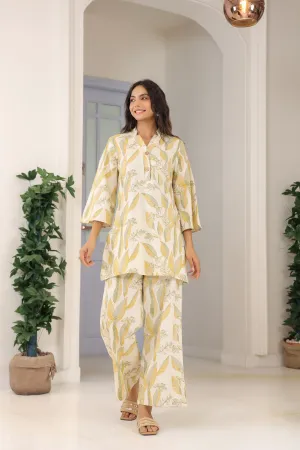 Pleasant White Cotton Flex Palazzo Loungewear Set