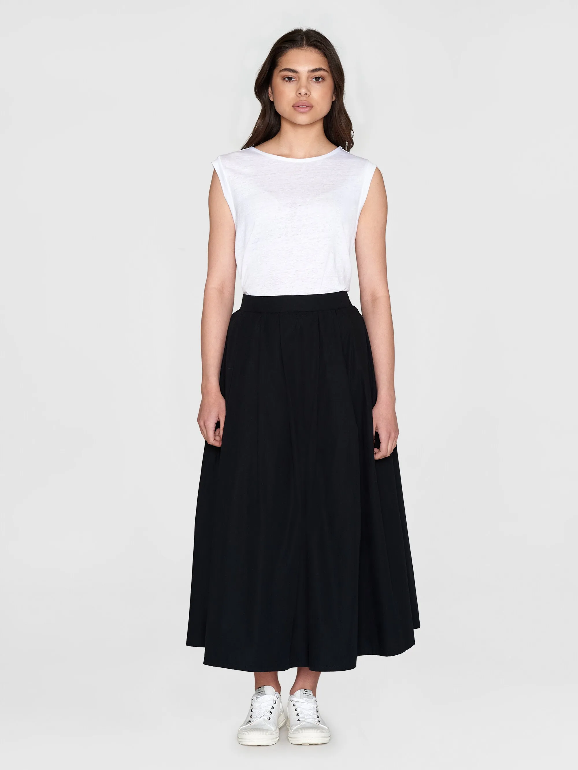 Poplin pleated mid-length skirt - Black Jet