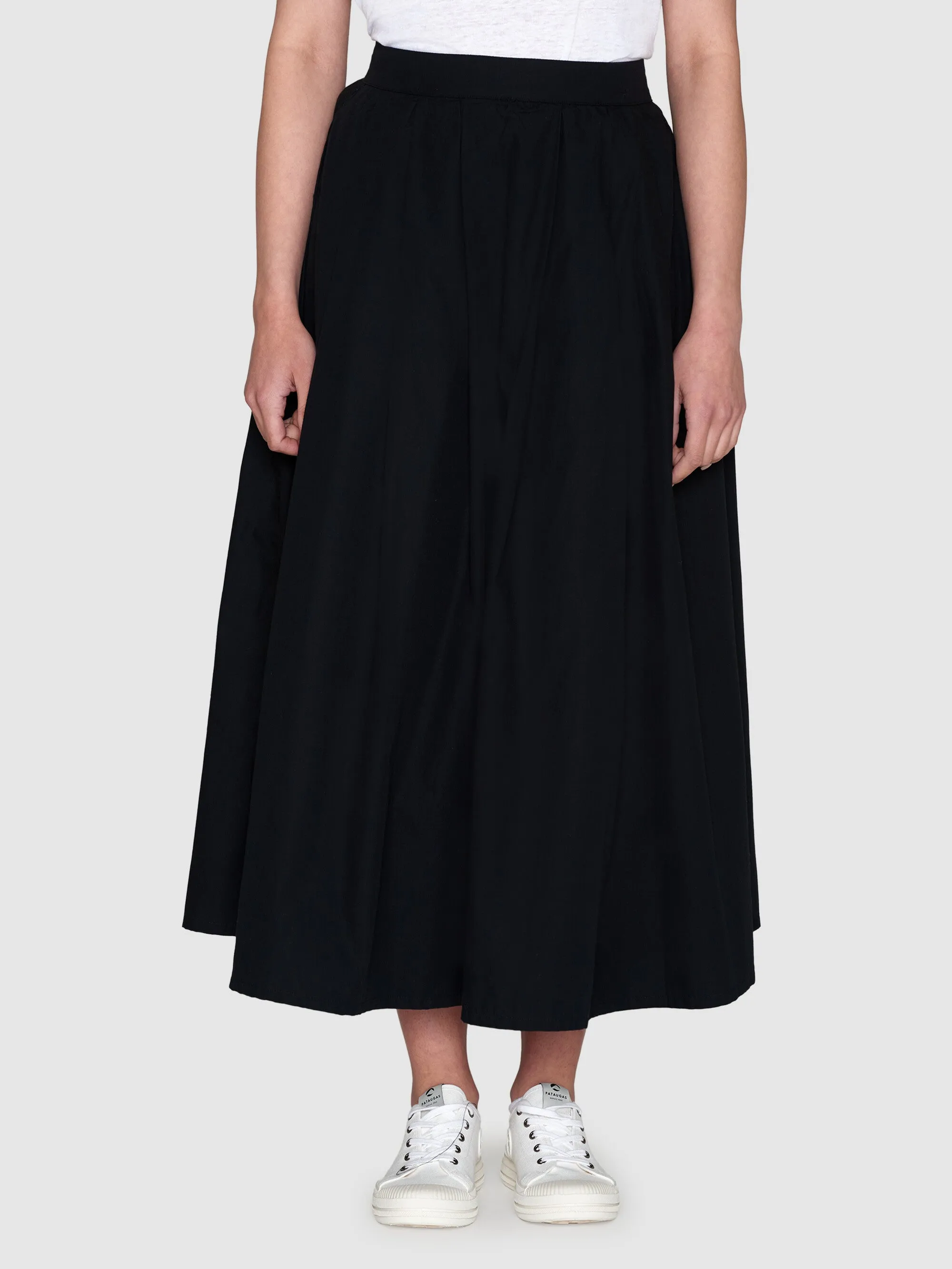 Poplin pleated mid-length skirt - Black Jet