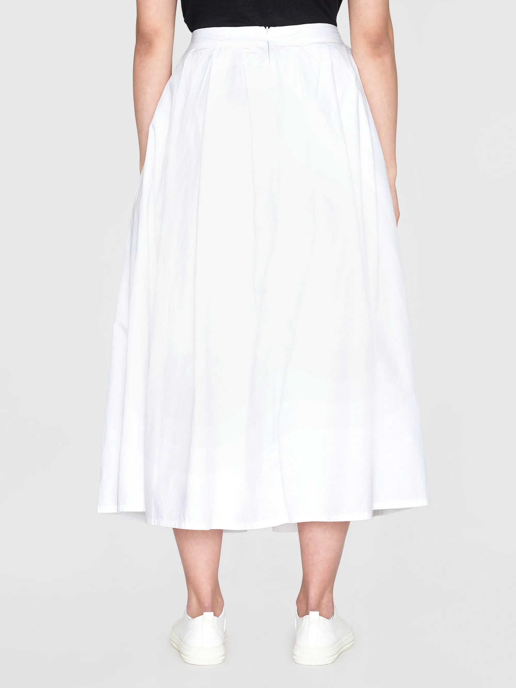 Poplin pleated mid-length skirt - Bright White