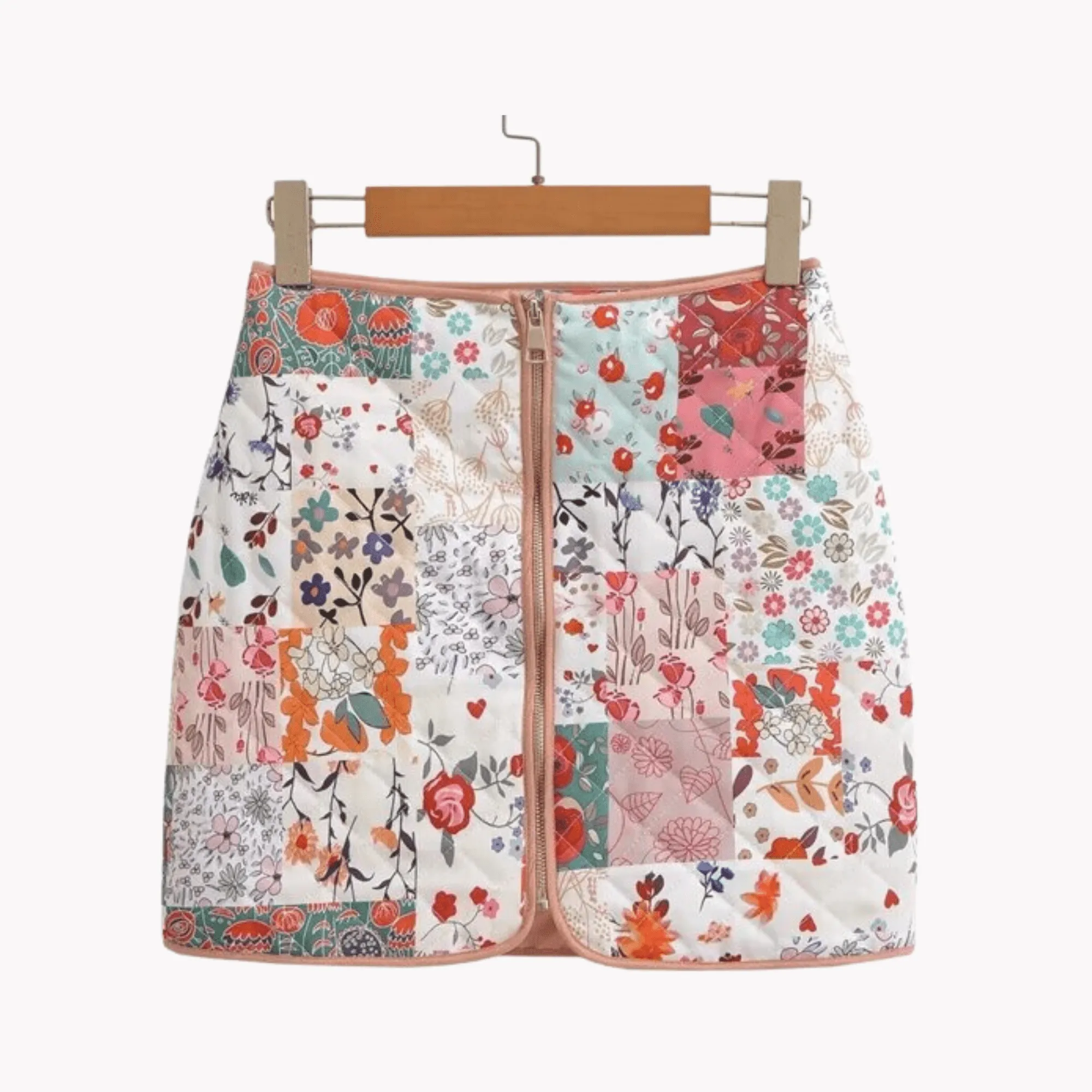 Pre Order:  Retro Floral Zip-Up Quilted Skirt