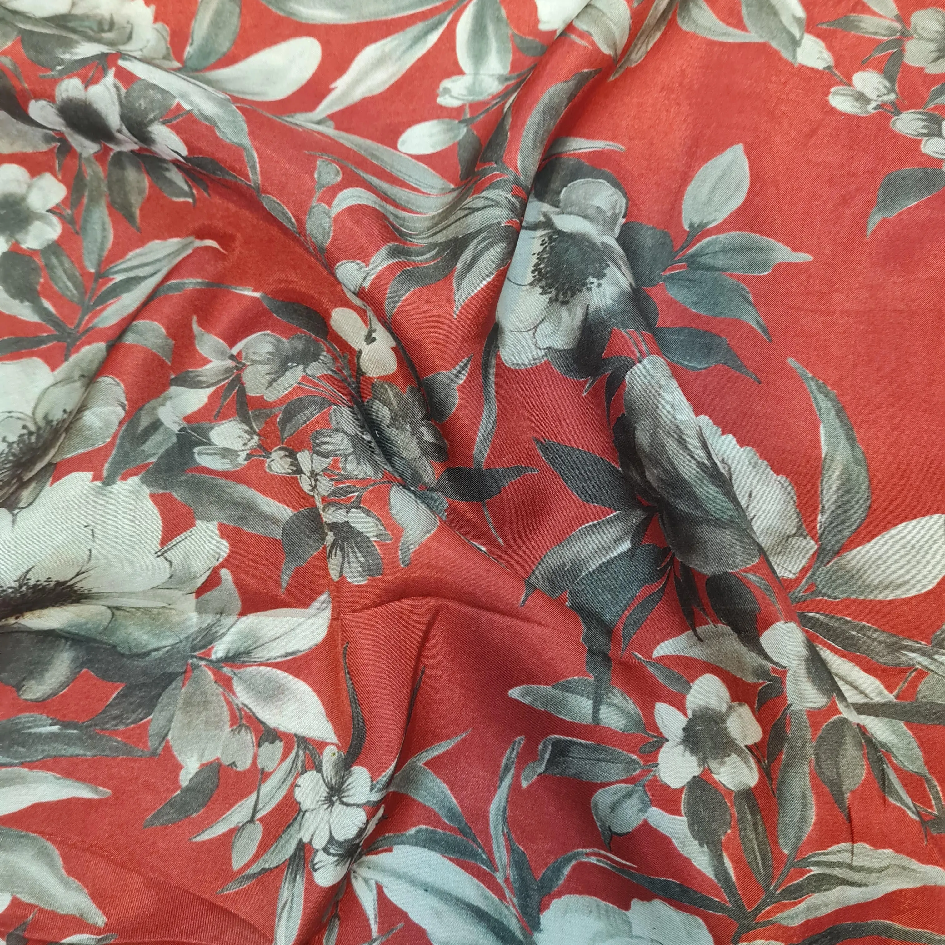 Premium Maroon Floral Print Muslin Fabric